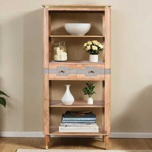 Wayne Wooden Bookcase With 2 Drawers In Natural And Grey