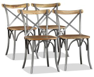 Dining Chairs 4 pcs Solid Mango Wood and Steel Cross Back