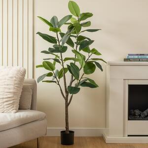Artificial Real Touch Rubber Tree in Black Plant Pot Green