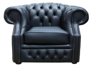 Chesterfield Club Chair Shelly Black Real Leather In Buckingham Style
