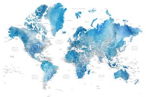 Map Blue watercolor world map with cities, Raleigh, Blursbyai