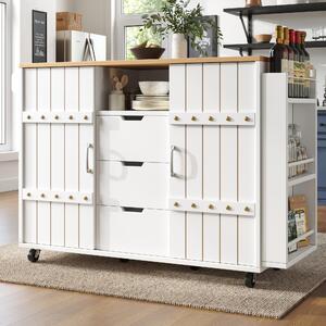 Kitchen Island Trolley with Fold-Out Worktop, Aluminium Handles, 2 Lockable Castors, Rolling Serving Cart, 10L x 42W x 90H cm, White Aosom UK