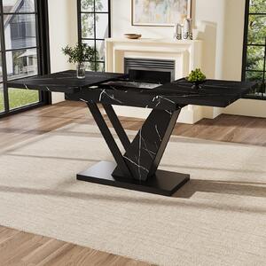 Telescopic Extendable Dining Table, Space-Saving Table with Smooth Runners, Adjustable Feet for 4-6, 120x75x75.5 cm, Black Aosom UK
