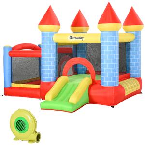 Outsunny Kids Bounce Castle House Inflatable Trampoline Slide Water Pool Basket 4 in 1 with Inflator for Kids Age 3-10 Castle Design 3 x 2.75 x 2.1m