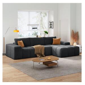 Soft L-Shaped Cloud Sofa with Premium Chenille and High-Resilience Foam, Shape-Retaining Seat with Armrests, 290L x 177W x 62H cm, Black Aosom UK