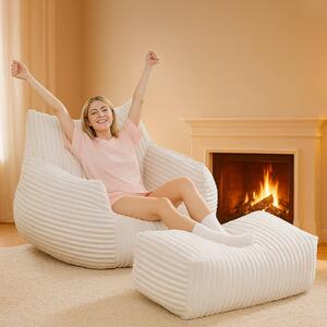 Soft Bean Bag Chair with Footrest and High-Density Shredded Foam, Modular Ergonomic Sofa with Breathable Fabric, 117L x 98W x 75H cm, White Aosom UK