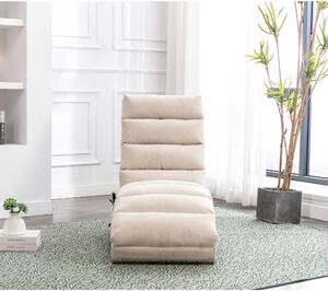 Modern Chaise Longue with Side Storage Pocket and Fixed 140° Backrest, Linen Deck Chair for Living Room, 148L x 55W x 87H cm, Beige Aosom UK