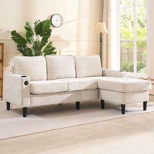 L-Shaped Corner Sofa with USB Charging Ports and Cup Holders, Modular Sofa with Storage Ottoman and Pockets, 202L x 137W x 80H cm, Beige Aosom UK
