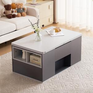 Lift-Top Coffee Table with 2 Push-to-Open Drawers and 3 Open CompartmentsStorage, Desk for Dining/Work/Relax, 100L x 51W x 47H cm, Grey Aosom UK