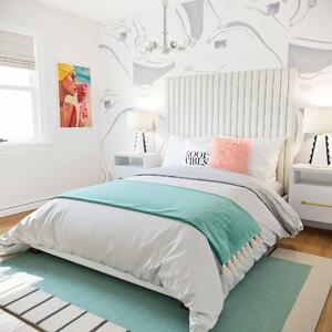 Arabelle King-Size Bed with Tall Channel-Tufted Headboard, Kiln-Dried Wood Frame with Sturdy Birch Legs, 218.5L x 164W x 169H cm, White Aosom UK