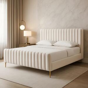 Angela King Size Bed with Integral Base and Sturdy Artisan Craftsmanship, Easy Assembly Bed with Fixings, 224L x 165W x 106H cm, Cream Aosom UK