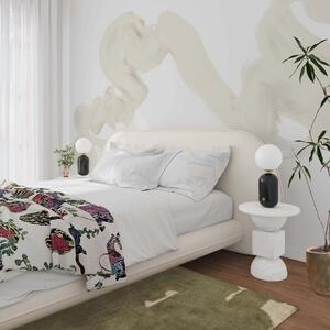 Ophelia Faux Wool King Bed Frame with Slatted Base and 2 Matching Bolster Cushions, Bed Base for Living Room, 236L x 218W x 97H cm, Cream Aosom UK