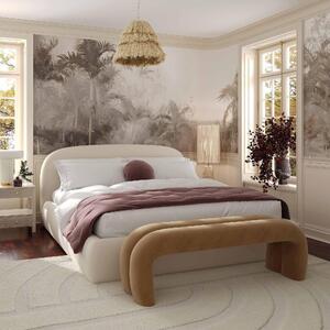 King Size Upholstered Bed Frame with Supportive Base, Bed Base with Easy Assembly and Fittings Included, 235L x 181W x 99H cm, Cream Aosom UK