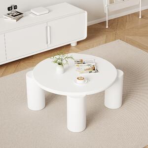 Minimalist Modern Coffee Table with Smooth Rounded Edges, Easy Assembly, Round Coffee Table with Sturdy Support for Living Room, 70L x 70W x 39.5H cm, White Aosom UK
