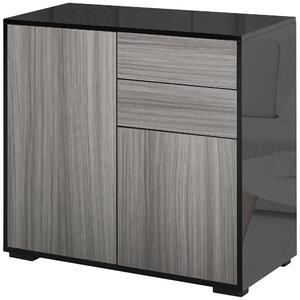 HOMCOM Modern Stylish Freestanding Push-Open Design Cabinet with 2 Drawer, 2 Door Cabinet, 2 Part Inner Space-Light Grey and Black Aosom UK