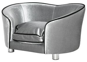 PawHut Pet Sofa with Storage Pocket, Modern Dog Bed & Cat Lounger, Removable Cushion, 69x49x38cm, Silver Grey Aosom UK