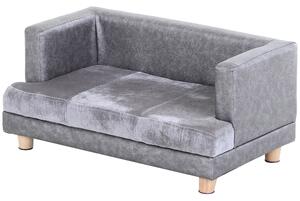 PawHut Dog Sofa Bed for Small-Sized Dogs, Elevated Pet Chair with PU Cover, Soft Cushion, Cat Couch Lounger with Anti-slip Legs - Grey