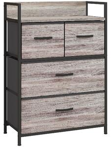 HOMCOM Rustic Chest of Four Fabric Drawers - Grey Wood Effect Aosom UK