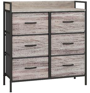 HOMCOM Rustic Chest of Six Fabric Drawers - Grey Wood Effect Aosom UK