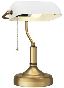 HOMCOM Banker's Desk Lamp with Antique Bronze Tone Base, Table Lamp with White Glass Shade for Home Office, White Aosom UK