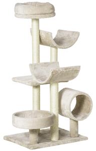 PawHut Cat Tree, Plush, 50Lx40Wx105H cm-Beige Aosom UK