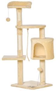 PawHut Cat Tree House, Multi-Level Activity Centre with Scratching Posts, 114 cm High, Beige