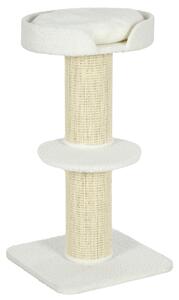 PawHut 2 Tier Sisal Sherpa Cat Tree with Basket Cushion Sisal Post Cream White Aosom UK