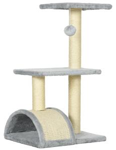 PawHut Compact Cat Tree for Indoor Use, Multi-Level with Sisal Scratching Posts, Cushioned Platform, Hanging Ball, Light Grey Aosom UK