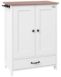 PawHut Pet Feeding Station with Raised Dog Bowls, Adjustable Panel, Hooks, Dog Food Storage Cabinet, White