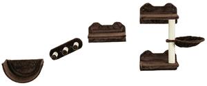 PawHut 4PCs Wall-Mounted Cat Shelves w/ Scratching Post, Hammock, Nest - Brown Aosom UK