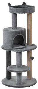 PawHut Deluxe Cat Tree with 3-Tier, Scratching Posts, Play Ball, and Plush Toy for Climbing and Relaxing, Grey Aosom UK