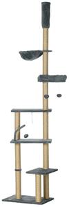 PawHut Floor to Ceiling Cat Tree, 6-Tier Climbing Activity Centre with Scratching Post, Hammock, Adjustable Height 230-250cm, Grey Aosom UK