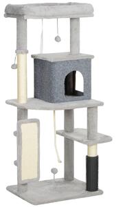 PawHut 132cm Cat Tree w/ Scratching Posts, Pad, Cat Bed, Cat House, Jumping Platform, Grooming Brush, Anti-Tip Kit, Light Grey Aosom UK