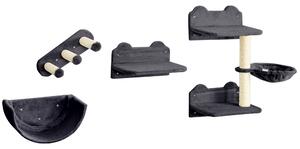 PawHut 4PCs Wall-Mounted Cat Shelves w/ Scratching Post, Hammock, Nest - Dark Grey Aosom UK