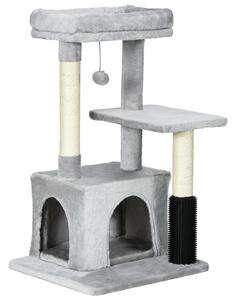 PawHut Cat Tree Tower with Sisal Scratching Posts, Kitten Climbing Activity Centre, Massage Toy Included, 48 x 48 x 80cm, Light Grey Aosom UK