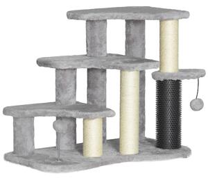 PawHut Pet Stairs w/ Scratching Tickling Post, Cat Tree 2 in 1 with 2 Toy Balls, Suitable for Cats under 5kg for Bed, Sofa, Light Grey Aosom UK