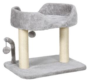 PawHut Indoor Cat Tree: Compact Activity Centre with Sisal Scratching Post & Toy Balls, Light Grey, 42cm Aosom UK