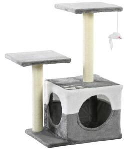 PawHut Deluxe Cat Climber: Sisal Scratching Posts, Cosy Condo, Elevated Perches & Playful Mouse, Sleek Grey Aosom UK