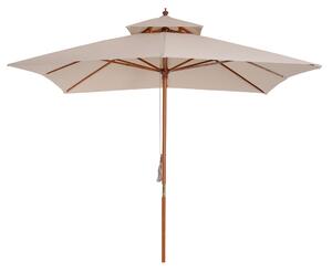 Outsunny Beige Parasol Patio 3x3M Double Tier Garden Sun Umbrella Sunshade Outdoor Wood Wooden Canopy Tier