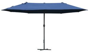 Outsunny Waterproof 4.6m Garden Parasol Double-Sided Sun Umbrella Patio Market Shelter Canopy Shade Outdoor with Cross Base – Blue Aosom UK