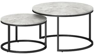 HOMCOM 2 Pcs Stacking Coffee Table Set w/ Steel Frame Marble-Effect Top Foot Pads Nest of Tables Storage Display Black/Grey