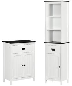 Kleankin Bathroom Furniture Set, Bathroom Floor Cabinet with Drawer and Double Door, Tall Bathroom Cabinet with Drawer and Adjustable Shelf for Bathroom, White Aosom UK