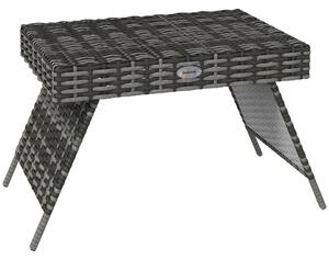 Outsunny Rattan Coffee Table, Foldable Metal Frame Side Table for Outdoor, Garden, Lawn, Mixed Grey Aosom UK