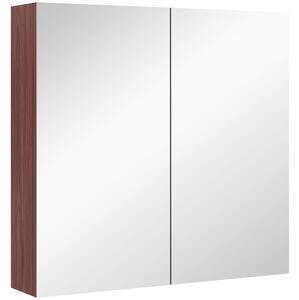 Kleankin Wall Mounted Glass Bathroom Mirror Cabinet Storage Shelf, 63Wx60Hx13.5T cm-Light Walnut Aosom UK