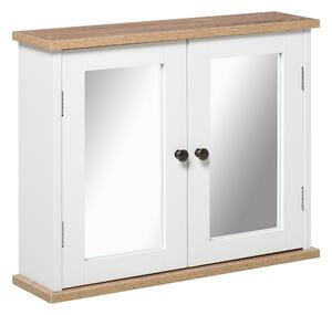Kleankin Mirror Cabinet for Bathroom Mirror Cupboard Wall Mounted Storage Cupboard with Double Door and Adjustable Shelf, White