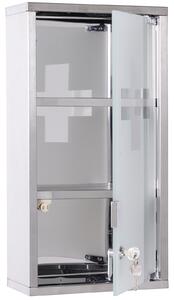 HOMCOM Lockable Medicine Cabinet: Stainless Steel Wall-Mounted Unit with 2 Shelves & Security Glass Door, 48cm Height Aosom UK