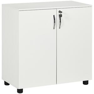 Vinsetto 2-Tier Locking Office Storage Cabinet File Organisation w/ Feet Melamine Coating Aluminium Handles 2 Keys Stylish White Aosom UK