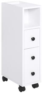 Kleankin Slimline Bathroom Storage Unit w/ 2 Drawers 2 Open Compartments Wheels Handles Freestanding Compact Home Office Furniture White Aosom UK