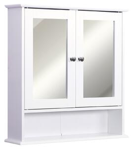 HOMCOM Bathroom Mirror with Storage, 1 Internal Adjustable Shelves, 2 Knob Handles to Open the 2 Doors, White Aosom UK