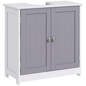 Kleankin Vanity Vault: Under-Sink Storage Solution with Adjustable Shelf, Handles, and Drain Hole, White & Grey Aosom UK